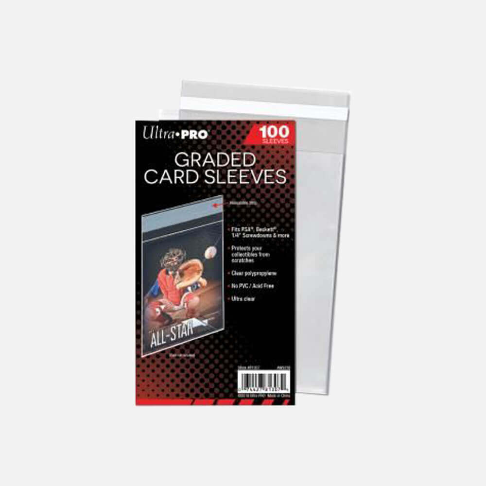 Accessoires Ultra clear, archival-grade sleeve ideal for PSA, Beckett and 1/4" screwdowns. Keeps graded card and its holder clean and safe. Protects the graded card holder from scratches. Resealable strip allows for easy removal. 100 count per pack.