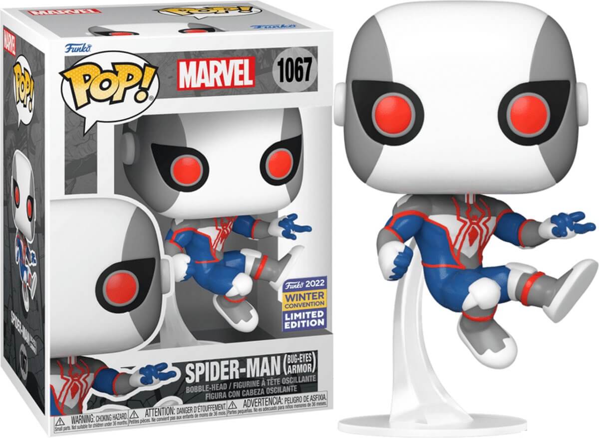 UITVERKOOP Bereik nieuwe hoogten met deze Winter Convention, exclusieve Pop! Spider-Man (Bug-Eyes Armor)! Bereid je voor op avonturen en breid je Marvel set uit! Vinyl bobblehead is ongeveer 10,8 cm hoog.