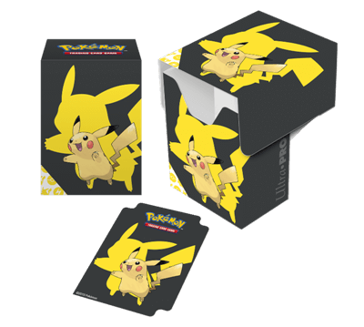 Pokémon Top loading Deck Box with full flap cover. Holds 82 cards in Deck Protectors sleeves. Acid free, durable polypropylene material.