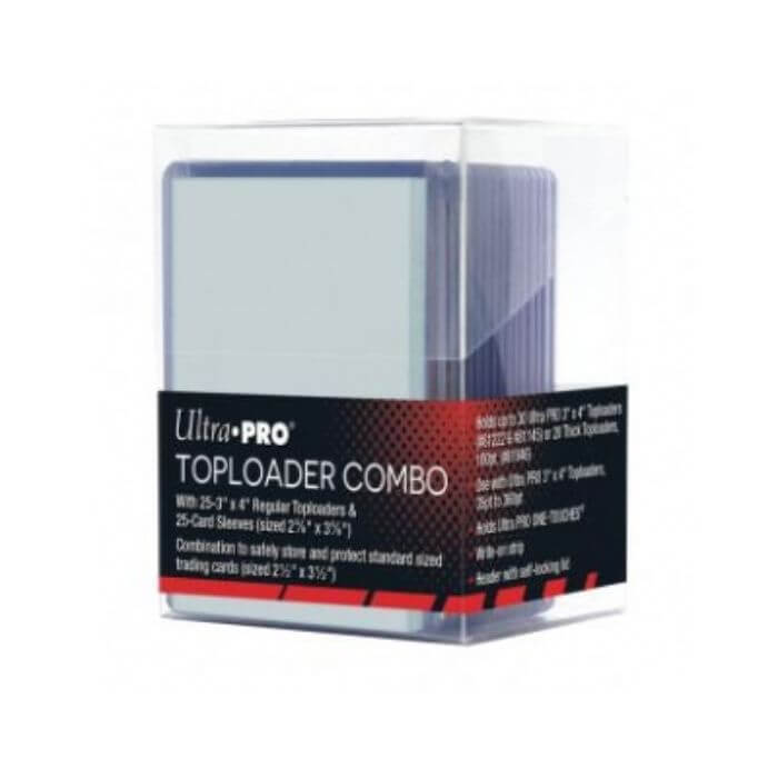 Accessoires The Toploader Combo includes a clear, easy-to-use, archival-safe polypropylene material storage box, 25 card sleeves and 25 toploaders. Store and archive your valuable trading cards with this Toploader Combo pack that includes all you need in