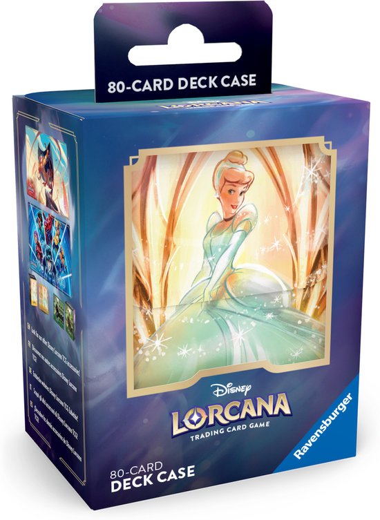 Lorcana Bewaar en bescherm je Disney Lorcana kaarten in stijl met deze Cinderella Deck Box! Dit prachtige accessoire is perfect voor fans van Assepoester en biedt een veilige opbergplek voor je speelkaarten. Met een stevig ontwerp en een magneetsluiting b