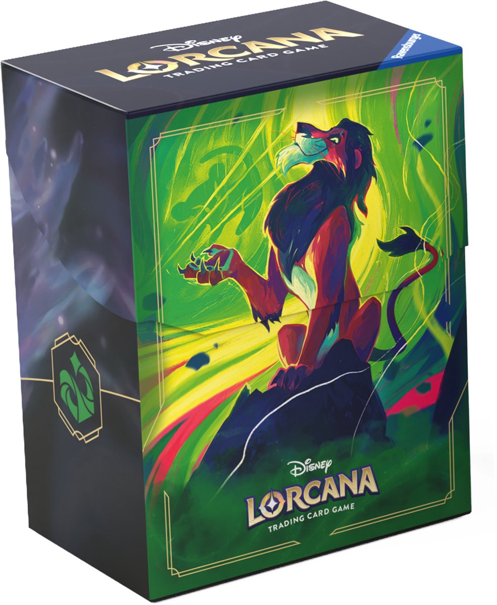 Lorcana Bewaar en bescherm jouw Lorcana kaarten in deze officiële Lorcana deck box. In elk doosje past tot 80 sleeved kaarten.