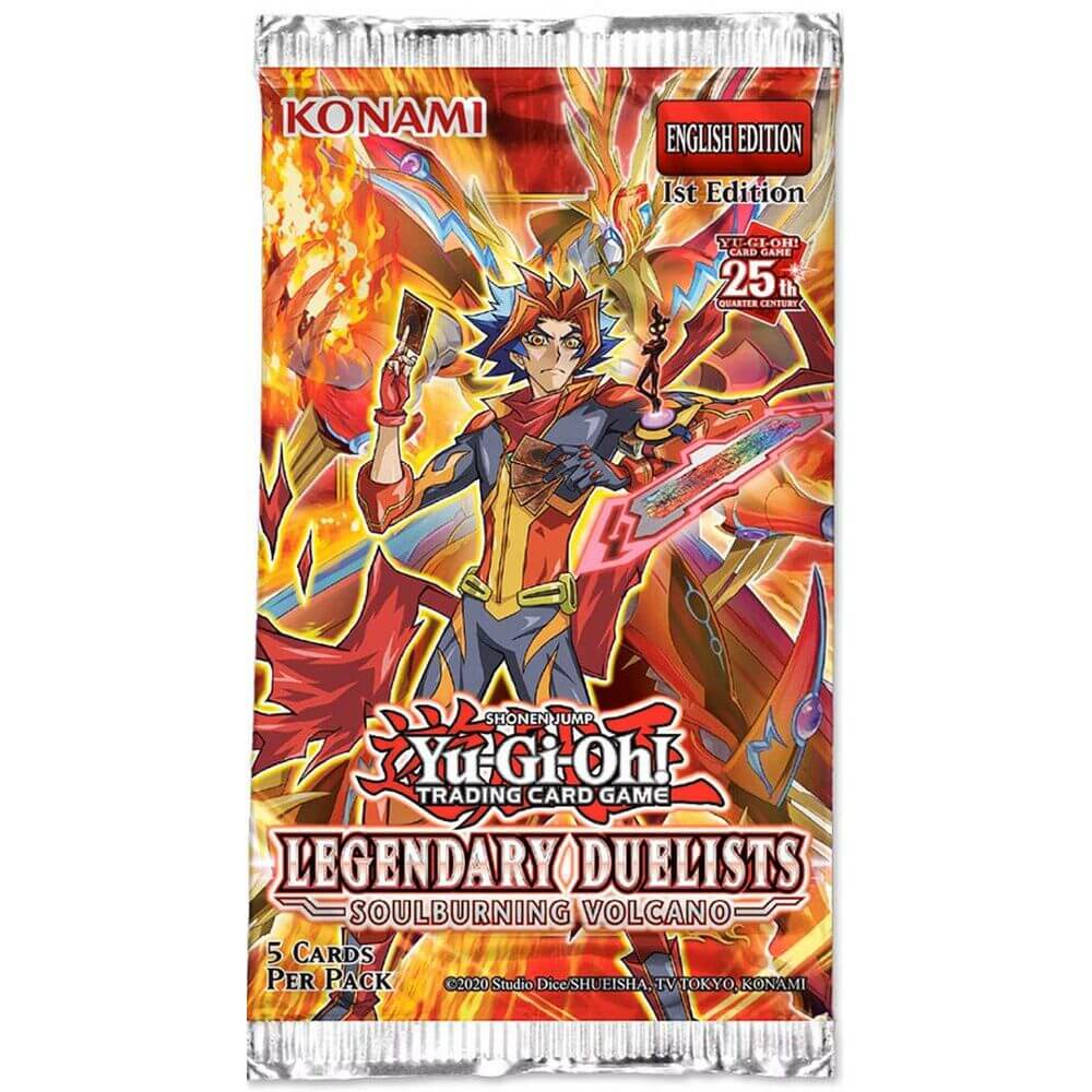 Yu-Gi-Oh Deze booster bevat 5 kaarten.De complete Legendary Duelists: Soulburning Volcano boosterset bevat 56 kaarten:9 ultra rares8 super rares10 rares29 commons1 kaart van de set komt ook voor als Ghost Rare