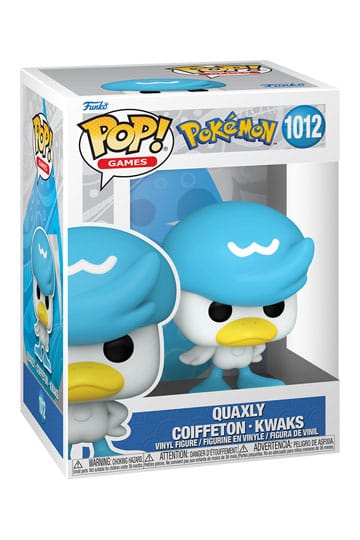 Pokémon Dit is Quaxly als Funko Pop! figuur, komt verpakt in een window display box en is ongeveer 9 cm groot.