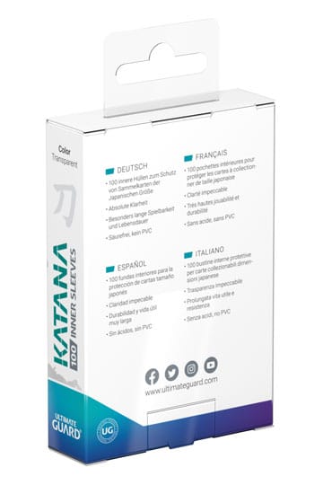 Accessoires The best protection for your cards - twice over! Honoring the tradition of pristine Japanese craftsmanship, the Katana Inner Sleeves Japanese Size provide even better protection for cards from TCGs like Yu-Gi-Oh! or Naruto. The card sleeves of