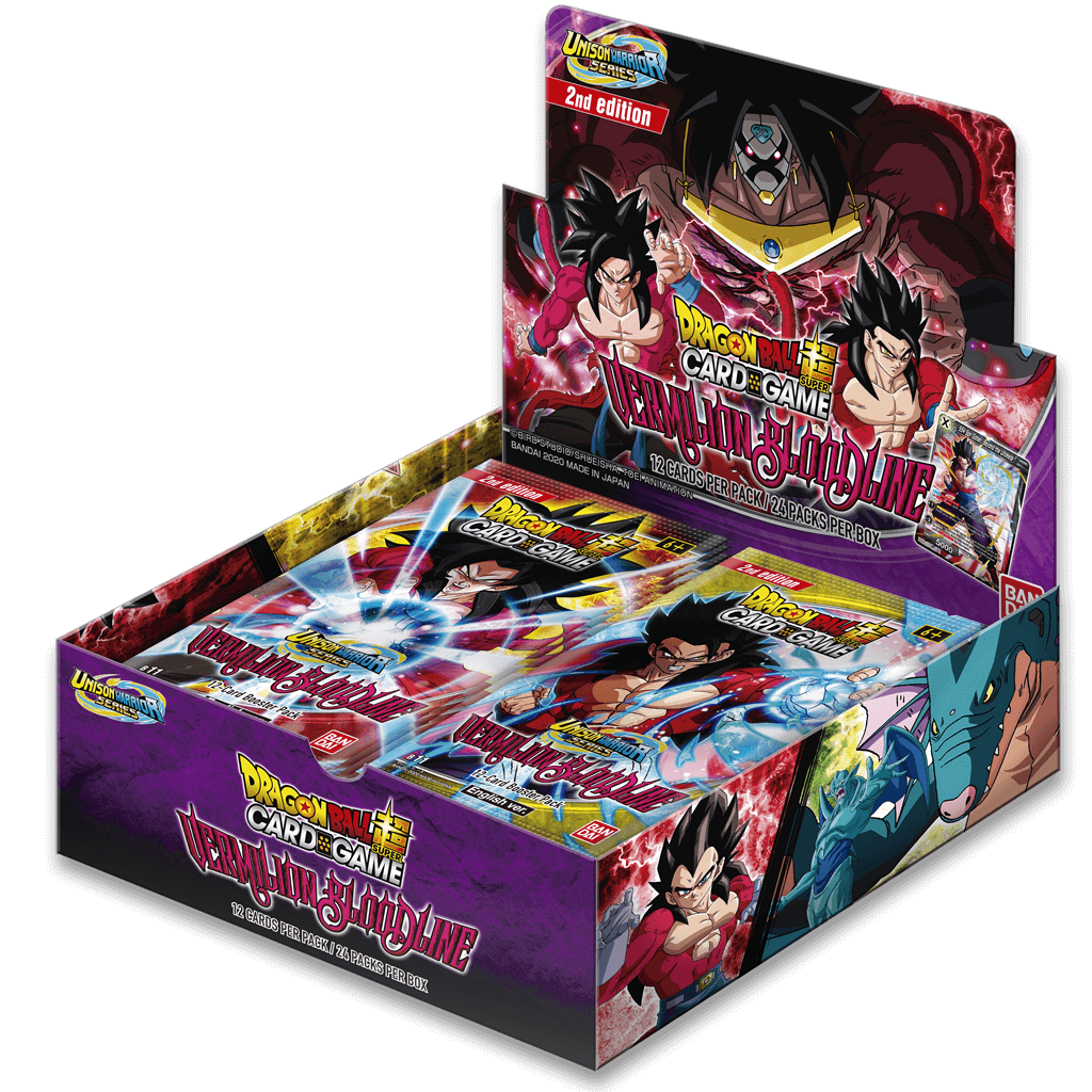 Dragon Ball Second print of Dragon Ball Super Card Game Booster Pack Unison Warrior Series Set 2.Total : 292 typesElke Booster Pack bevat 12 kaarten. Elke booster box bevat 24 booster packs.Rarity:Common : 60types (normal /foil ver.)Uncommon : 38types (no