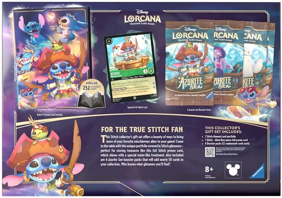 Lorcana Beleef het avontuur van Disney Lorcana met de Azurite Sea Stitch Collector’s Gift Set. Vaar over de mystieke Azurite Sea met nieuwe karakters zoals die uit Big Hero 6 en Chip’n’Dale: Rescue Rangers. Deze set bevat vier booster packs vol verrassing