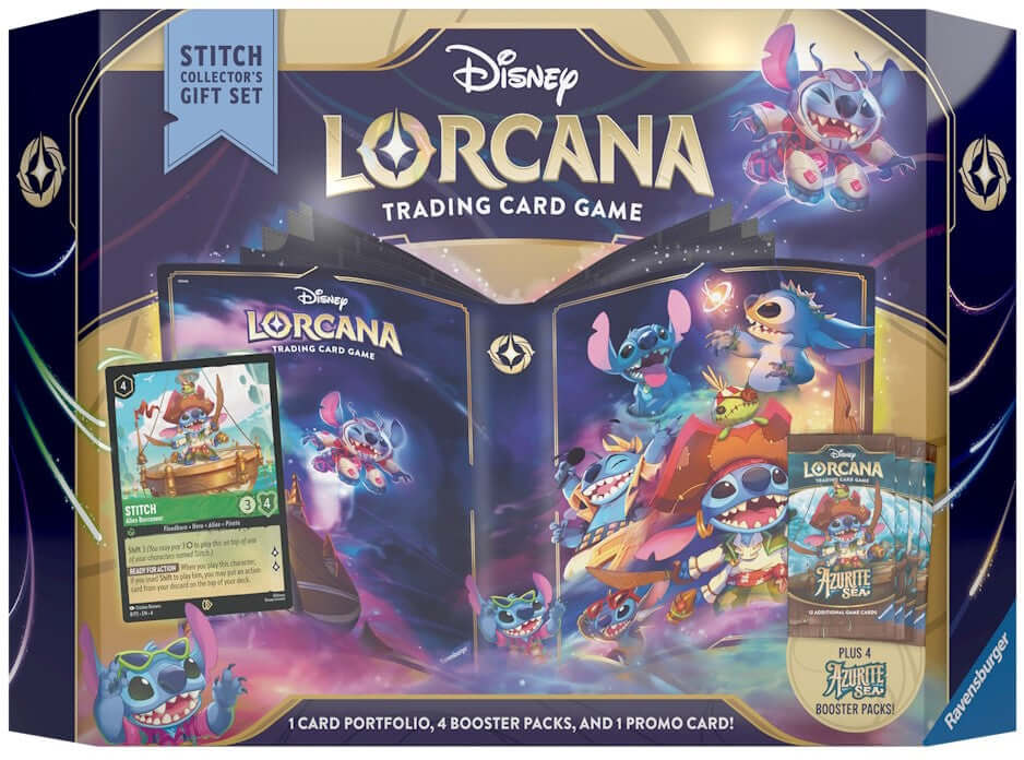 Lorcana Beleef het avontuur van Disney Lorcana met de Azurite Sea Stitch Collector’s Gift Set. Vaar over de mystieke Azurite Sea met nieuwe karakters zoals die uit Big Hero 6 en Chip’n’Dale: Rescue Rangers. Deze set bevat vier booster packs vol verrassing