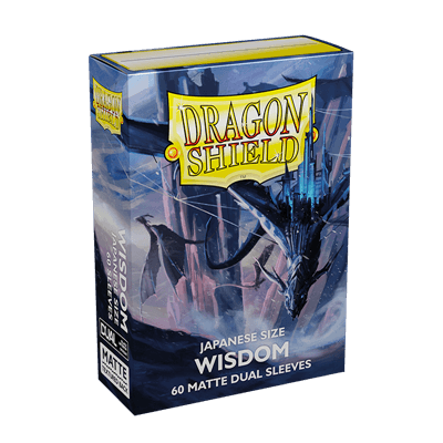 Accessoires Wisdom, cool and relaxing: Japanese size Dragon Shield Dual Matte sleeves. Clear front and a textured matte back. Fully opaque sleeves with a black interior, an elegant backdrop for black bordered cards.Comes in a box with 60 sleeves. The Stur