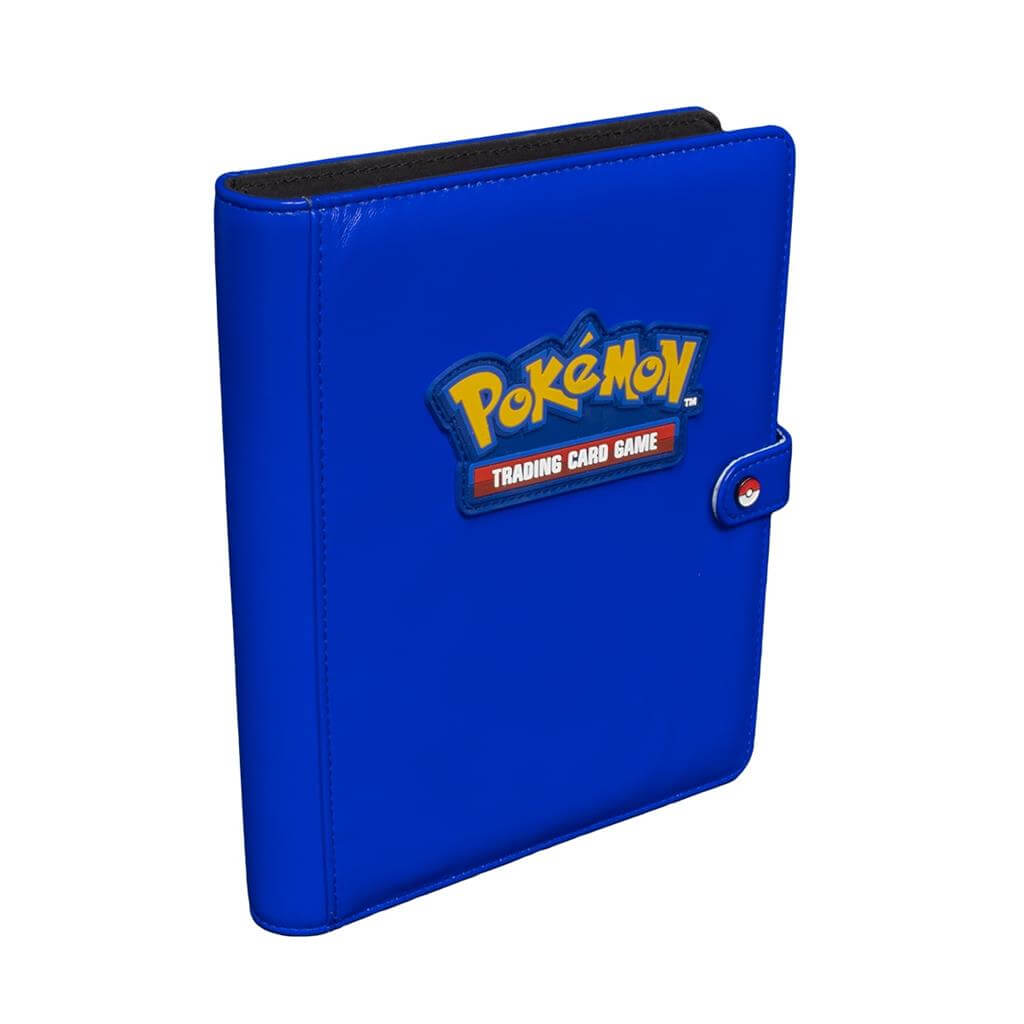 Pokémon The Premium Snap Binder for Pokémon is the ideal accessory for trading card collectors of every age! Each binder features a blue padded leatherette cover with a rubber Pokémon logo emblem, and can be securely closed with the enamel Pokéball snap o