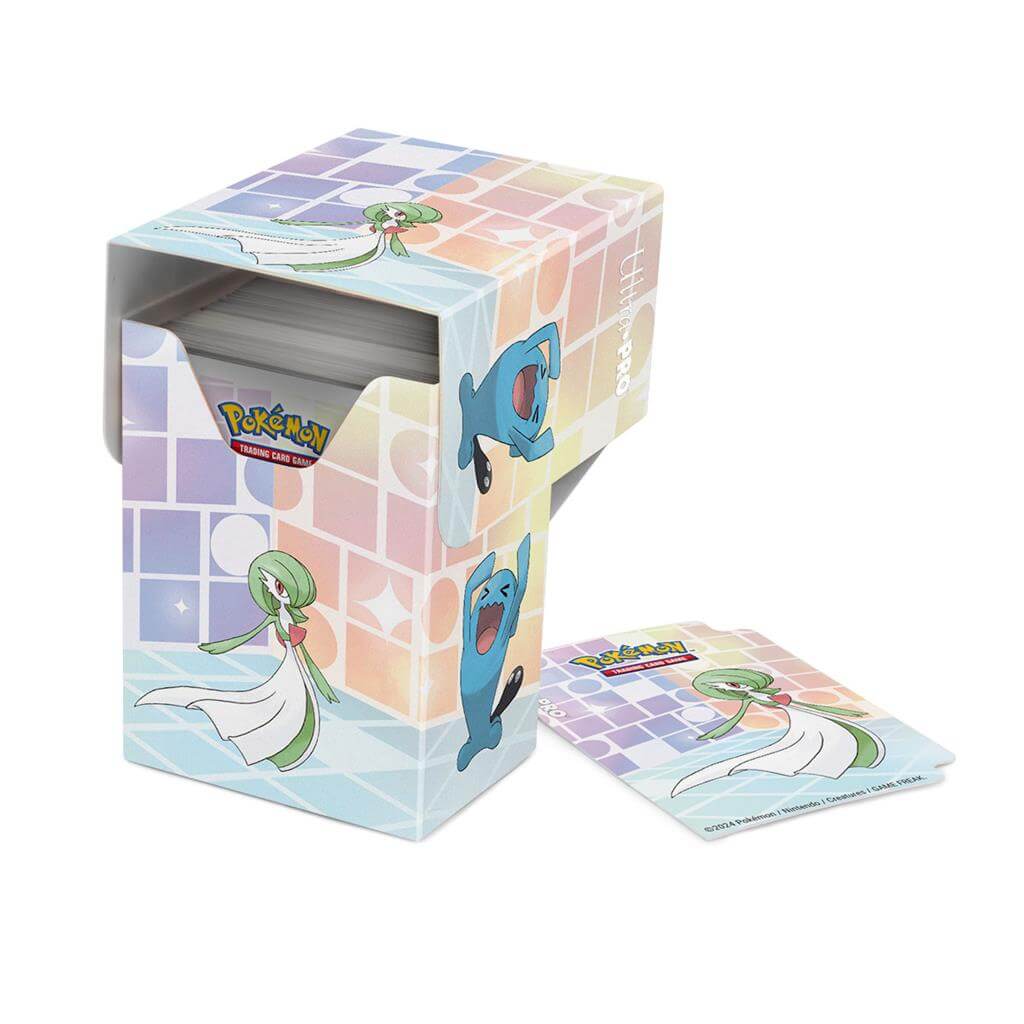 Pokémon Full View Deckbox card storage containers for Pokemon feature vibrant, full-color artwork and includes one matching deck divider. Made with archival-safe, non-PVC, rigid polypropylene materials. These deckboxes can store up to 75 double-sleeved ca