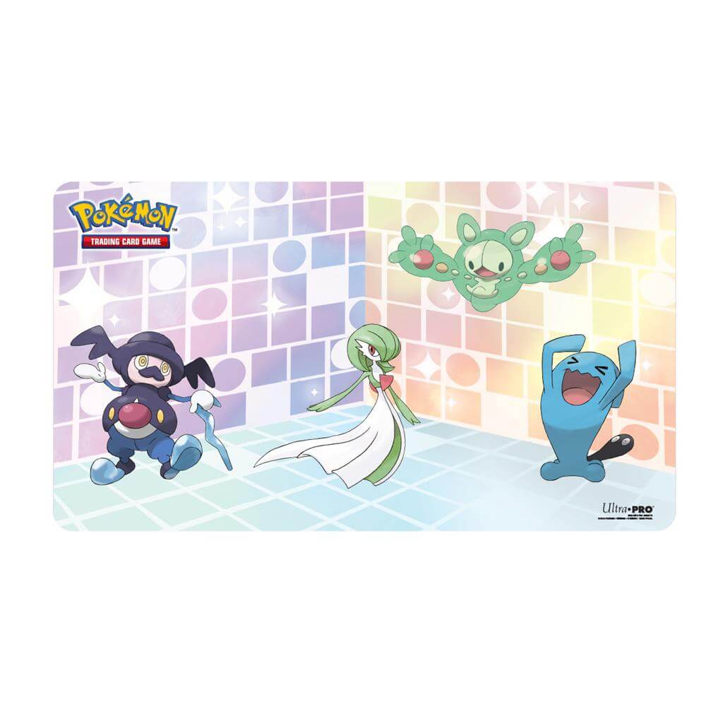 Pokémon Playmats for Pokemon feature vibrant, full-color artwork. Made with a soft fabric top to reduce damage to cards during play and a non-slip rubber backing to keep the playmat from shifting during use. Playmats enhance the gameplay experience. With