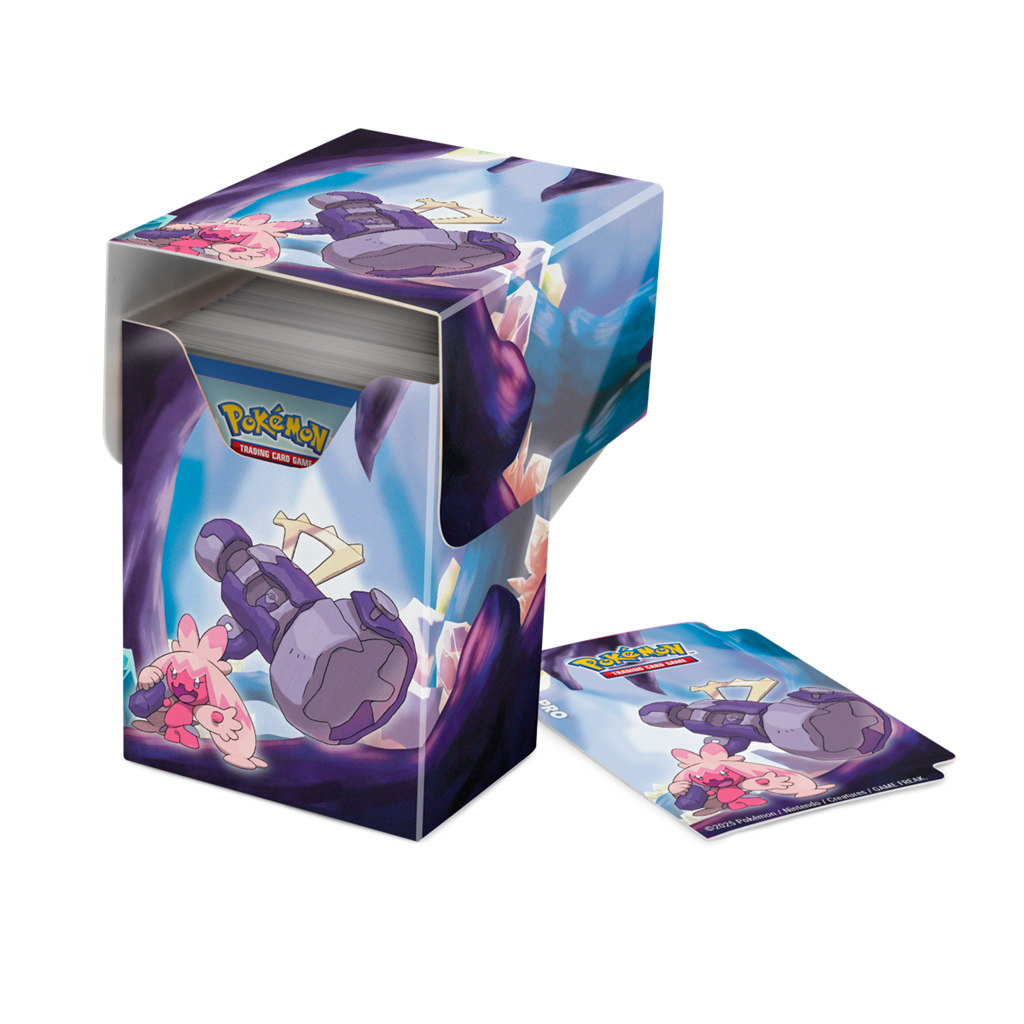 Pokémon Full View Deck Box® card storage containers for Pokémon feature vibrant, full-color artwork of Tinkaton and includes one matching deck divider. Made with archival-safe, non-PVC, rigid polypropylene materials, these deck boxes can store up to 75 do