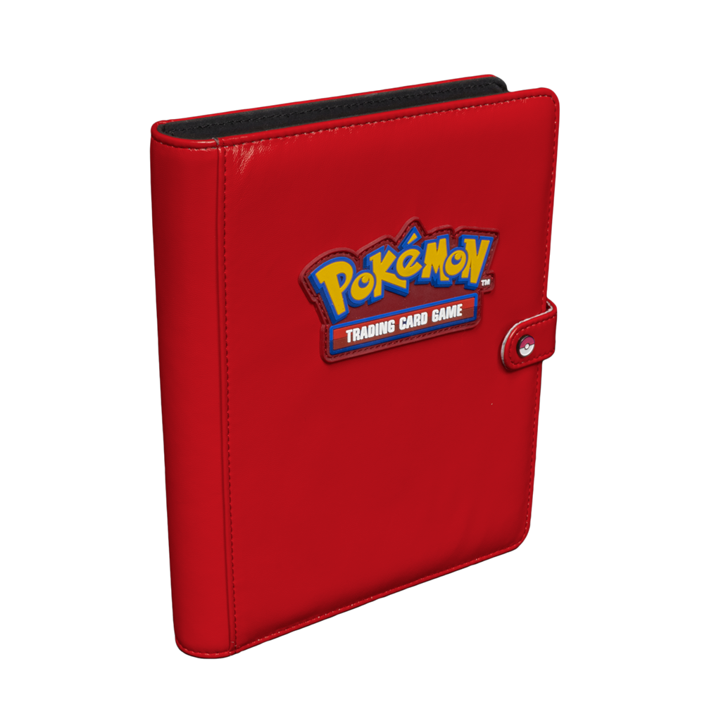 Pokémon The Premium Snap Binder for Pokémon is the ideal accessory for trading card collectors of every age!Each binder features a red padded leatherette cover with a rubber Pokémon logo emblem, and can be securely closed with the enamel Poké Ball snap on