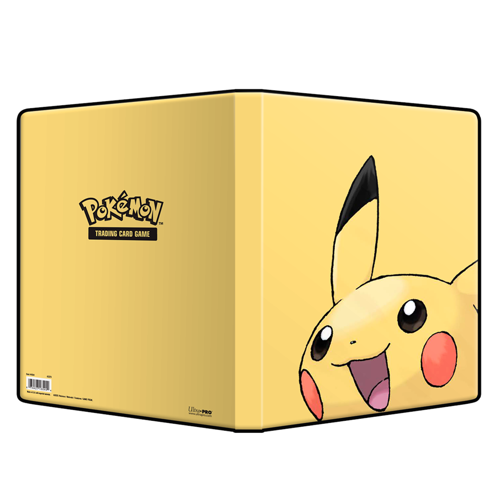 Pokémon 9-Pocket Portfolios for Pokémon feature a vibrant, full-art cover of Pikachu. Each portfolio stores and protects up to 180 standard size cards double-loaded in archival-safe polypropylene pages. Made in California, U.S.A.