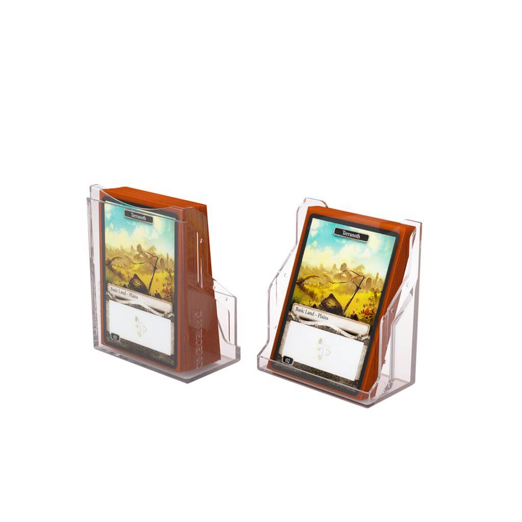 Accessoires The Bastion 50+ is a very compact and rock-solid deck box to safely protect 50+ double-sleeved cards in Closable Inner Sleeves. It is ideal for decks with 55+ double-sleeved cards in standard inner sleeves. Due to translucent materials and sma