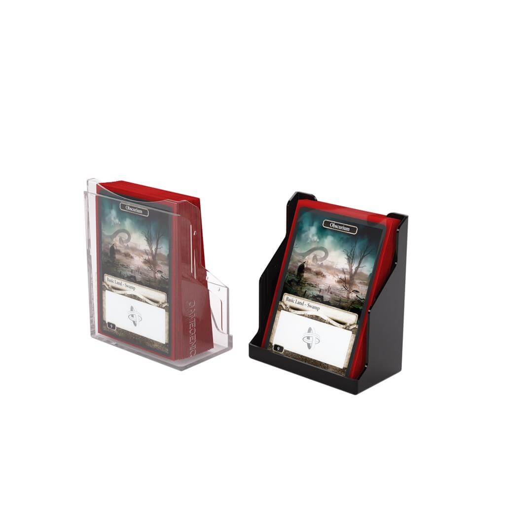Accessoires The Bastion 50+ is a very compact and rock-solid deck box to safely protect 50+ double-sleeved cards in Closable Inner Sleeves. It is ideal for decks with 55+ double-sleeved cards in standard inner sleeves. Due to translucent materials and sma