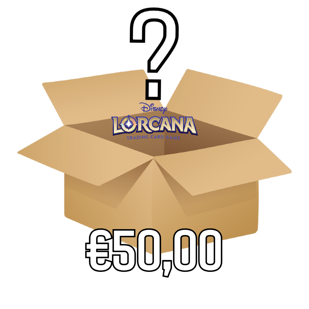 Lorcana Stap in de wereld van Lorcana met onze exclusieve Lorcana Mystery Box ter waarde van €50! Speciaal samengesteld voor de ultieme Lorcana-fan. Wat kun je verwachten? De Mystery Box bevat één of een combinatie van onderstaande producten: Verschillend