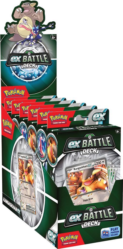 Pokémon Ga de strijd aan met deze Ex Battle Decks van Kangaskhan en Greninja! Elke Ex Battle Deck bevat: 1 set met 60 kaarten waarmee je direct aan de slag kunt 3 referentiekaarten 1 strategie overzicht 1 speelmat 1 damage counter sheet 1 munt 1 opbergbox