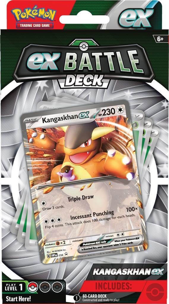 Pokémon Ga de strijd aan met deze Ex Battle Decks van Kangaskhan en Greninja! Elke Ex Battle Deck bevat: 1 set met 60 kaarten waarmee je direct aan de slag kunt 3 referentiekaarten 1 strategie overzicht 1 speelmat 1 damage counter sheet 1 munt 1 opbergbox