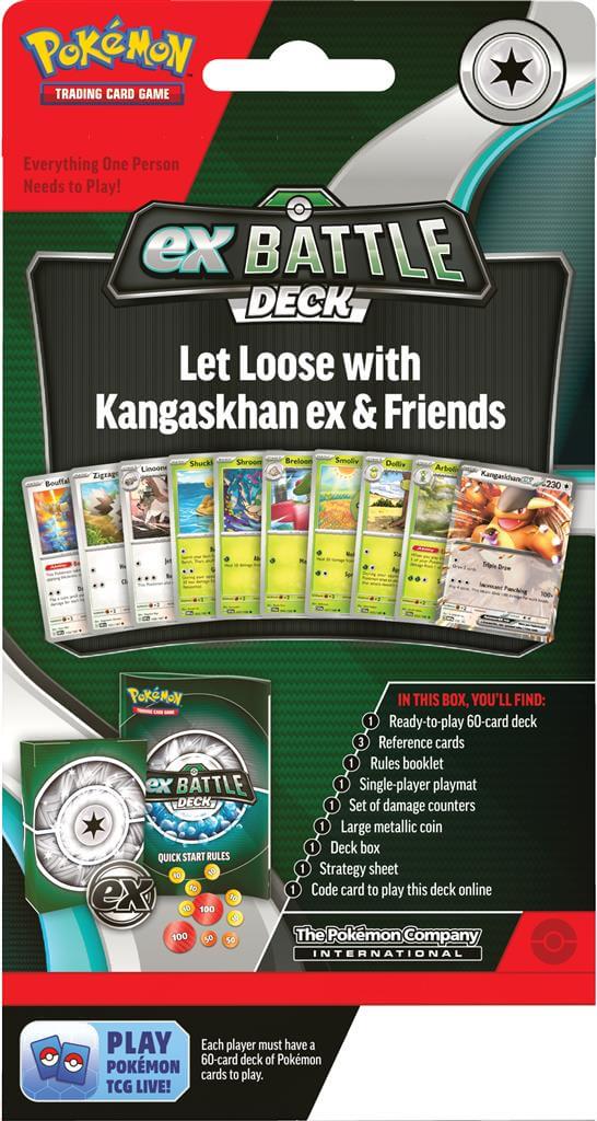 Pokémon Ga de strijd aan met deze Ex Battle Decks van Kangaskhan en Greninja! Elke Ex Battle Deck bevat: 1 set met 60 kaarten waarmee je direct aan de slag kunt 3 referentiekaarten 1 strategie overzicht 1 speelmat 1 damage counter sheet 1 munt 1 opbergbox