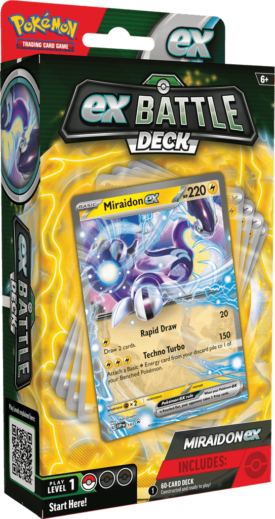 Pokémon De POK TCG May ex Battle Decks bevat: 1 set met 60 kaarten waarmee je direct aan de slag kunt 3 referentiekaarten 1 handleiding om snel te kunnen beginnen 1 single-player speelmat 1 set damage counters 1 munt 1 Deckbox 1 strategie overzicht 1 code