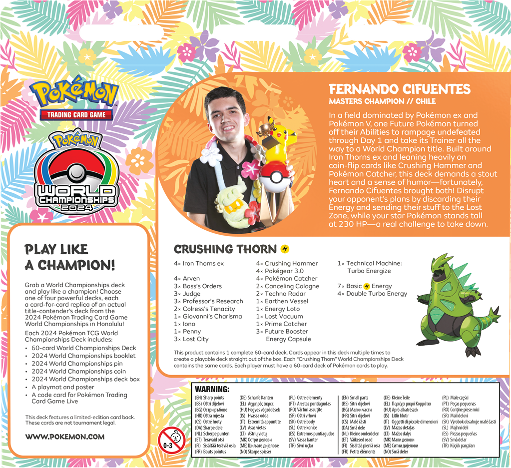 Pokémon Maak je klaar voor de strijd met de nieuwste Pokémon TCG World Champions Deck! Deze decks zijn replica's van decks die zijn gebruikt tijdens de Pokémon TCG Worlds 2024 in Hawaii. Elke Pokémon TCG World Champions Deck (WCS 2024) bevat: Deck bestaan
