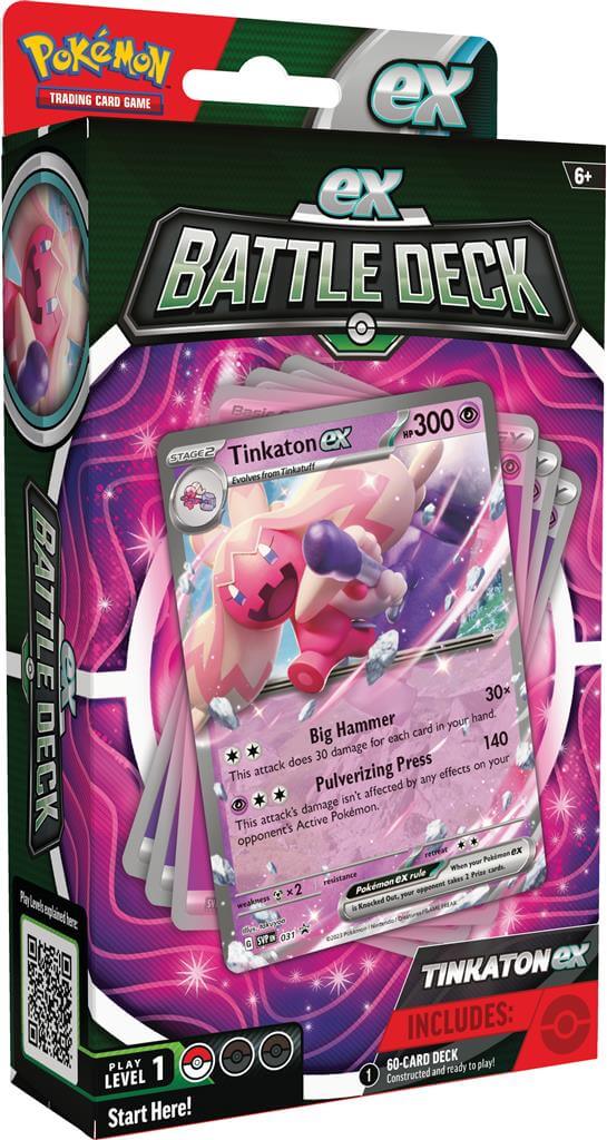 Pokémon Ga de strijd aan met deze Ex Battle Decks van Chien-Pao en Tinkaton! Elke Ex Battle Deck bevat: 1 set met 60 kaarten waarmee je direct aan de slag kunt 3 referentiekaarten 1 strategie overzicht 1 speelmat 1 damage counter sheet 1 munt 1 opbergbox