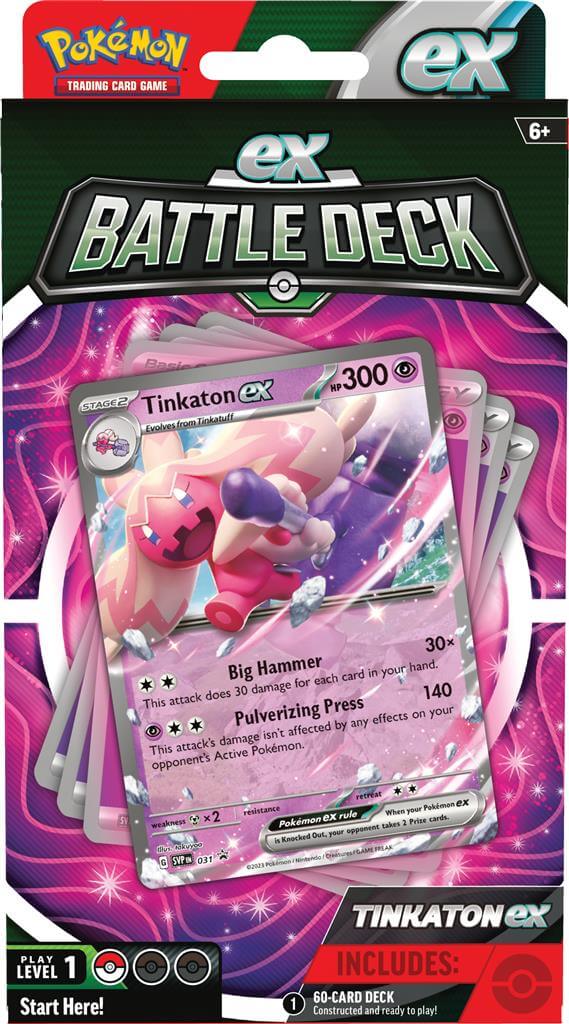 Pokémon Ga de strijd aan met deze Ex Battle Decks van Chien-Pao en Tinkaton! Elke Ex Battle Deck bevat: 1 set met 60 kaarten waarmee je direct aan de slag kunt 3 referentiekaarten 1 strategie overzicht 1 speelmat 1 damage counter sheet 1 munt 1 opbergbox