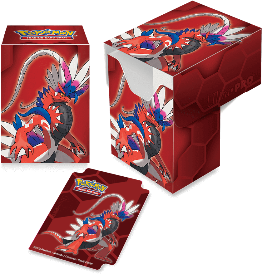 Pokémon Pokemon Deckbox - Koraidon.Holds up to 75 standard size card double-sleeved or 80 normal sleeved.Includes one themed deck dividerSelf-locking lid keeps card securely stored while also offering easy accessMade with archival-safe, rigid polypropylen