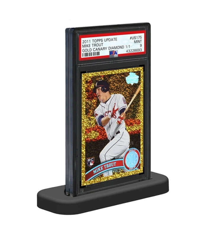 Accessoires The PSA® Graded Card Stands are a great way to display your treasured graded cards. The all black base is designed to hold your favorite collectible card in place at a slight angle for superior presentation. This card stand is compatible with
