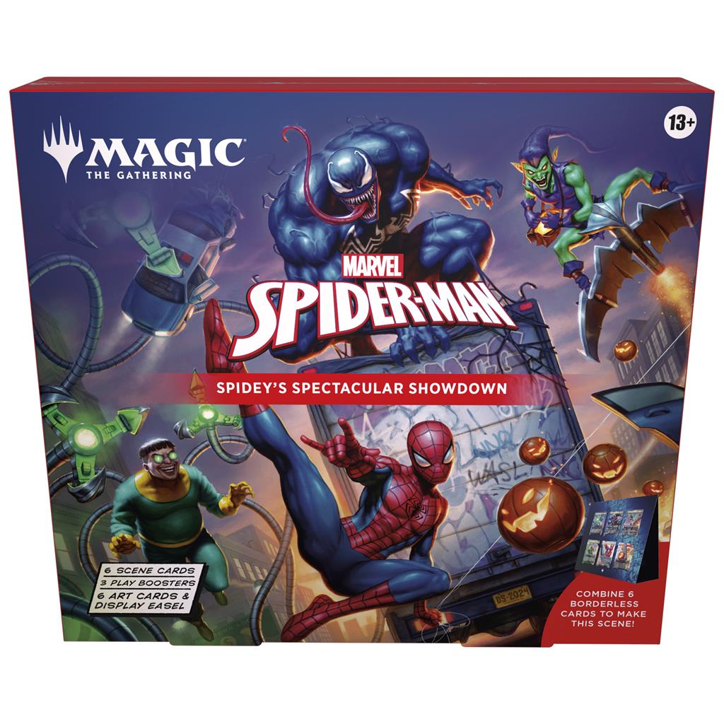 MTG Magic: The Gathering Scene Box - Spidey's Spectacular Showdown EEN LEGENDARISCHE SCÈNE KOMT TOT LEVENDe iconische Spider-Man komt naar Magic: The Gathering! Bezoek de spannende wereld van de web-slingerende held en zijn beruchte schurken in een uniek