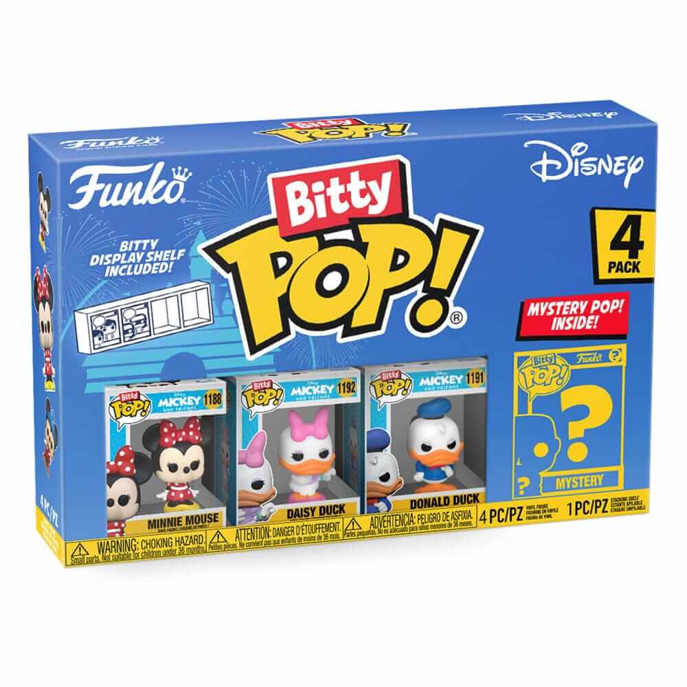 Lorcana Your favourite Pops! have been shrunk into Bitty Pops!Expand your collection with this assortment of Bitty Pop! figures featuring your most beloved cartoon characters!Each 4-pack comes with one rare or hyper rare mystery Bitty Pop! to complete the