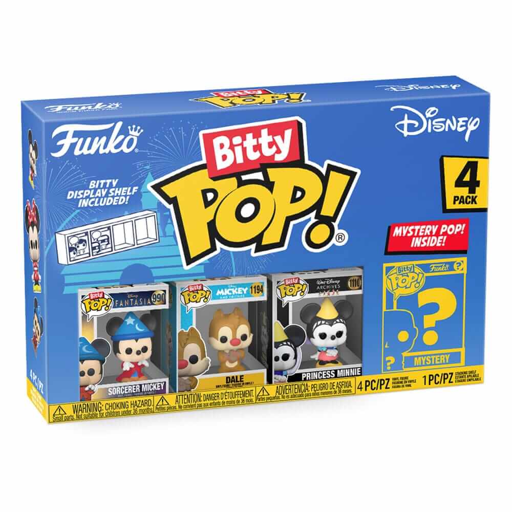 Lorcana Your favourite Pops! have been shrunk into Bitty Pops!Expand your collection with this assortment of Bitty Pop! figures featuring your most beloved cartoon characters!Each 4-pack comes with one rare or hyper rare mystery Bitty Pop! to complete the