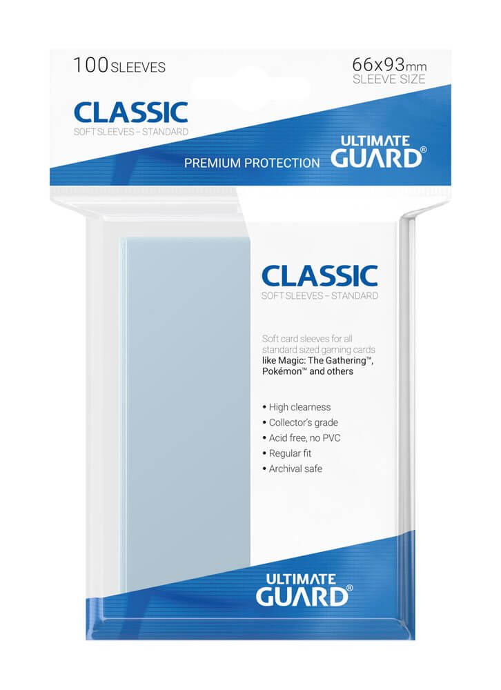 Accessoires This pack contains 100 card sleeves for all standard sized gaming cards, like Magic the Gathering™, Pokemon™ and others.- High clearness- Extra clear polypropylene- Collector´s grade- Acid free, no PVC- Regular fit- Archival safe- Sleeve size: