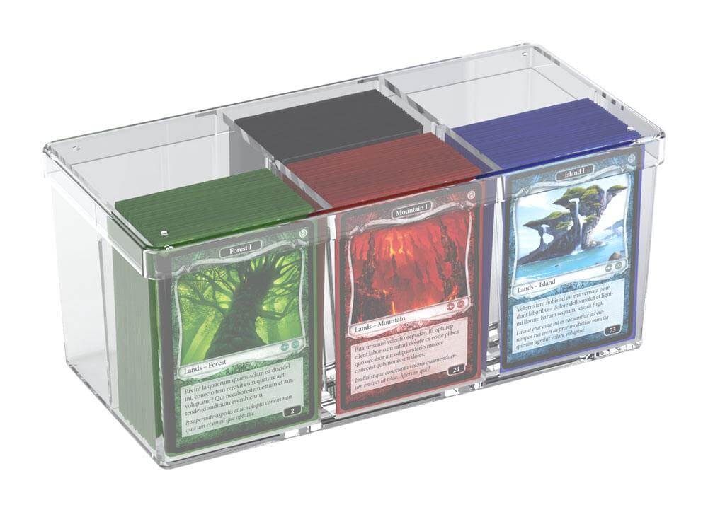 Accessoires Ever wish, you had more space for your cards, while still carrying only one box? The solution is finally here!The Stack´n´Safe Box 480 from UG´s line of high quality card boxes is made of clear polystyrene and can hold up to 480 (6 x 80) cards