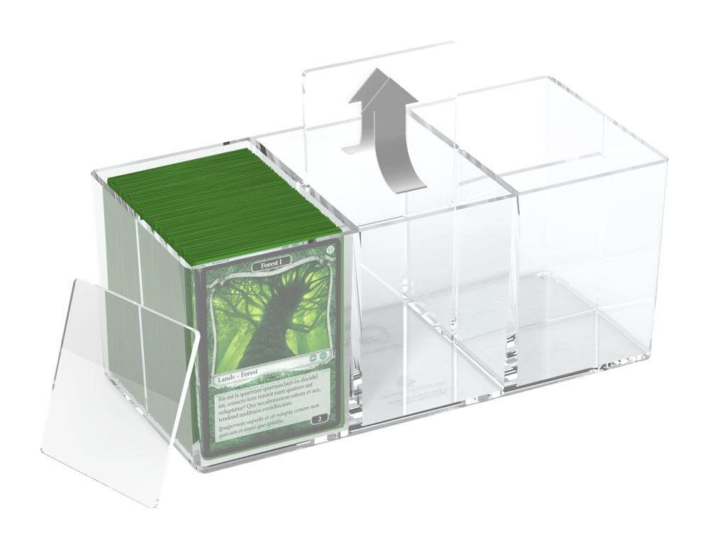 Accessoires Ever wish, you had more space for your cards, while still carrying only one box? The solution is finally here!The Stack´n´Safe Box 480 from UG´s line of high quality card boxes is made of clear polystyrene and can hold up to 480 (6 x 80) cards