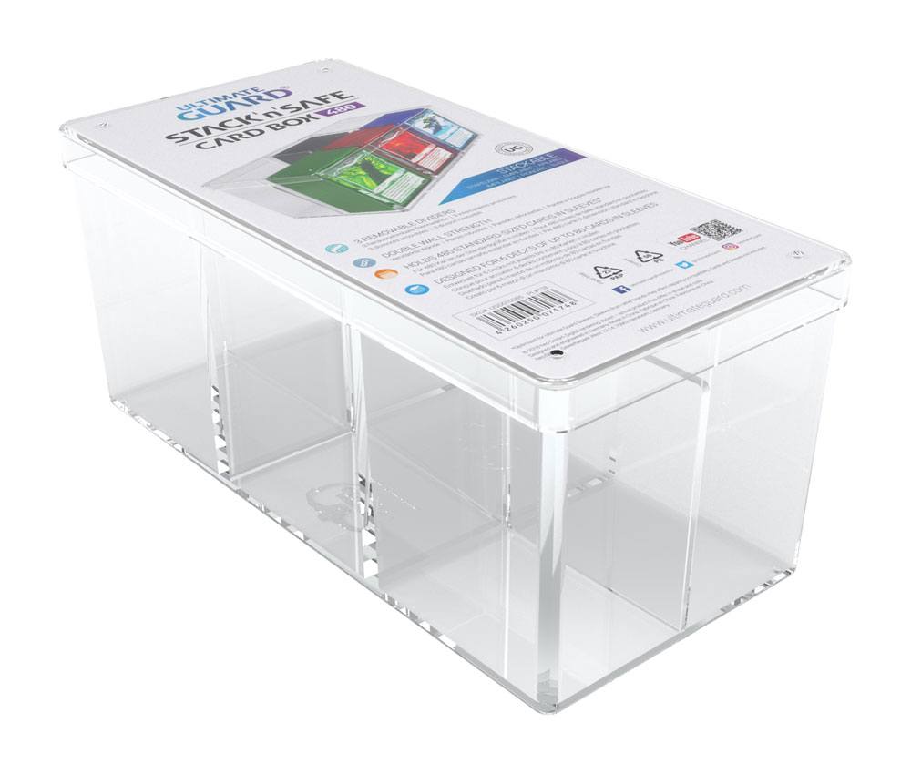 Accessoires Ever wish, you had more space for your cards, while still carrying only one box? The solution is finally here!The Stack´n´Safe Box 480 from UG´s line of high quality card boxes is made of clear polystyrene and can hold up to 480 (6 x 80) cards