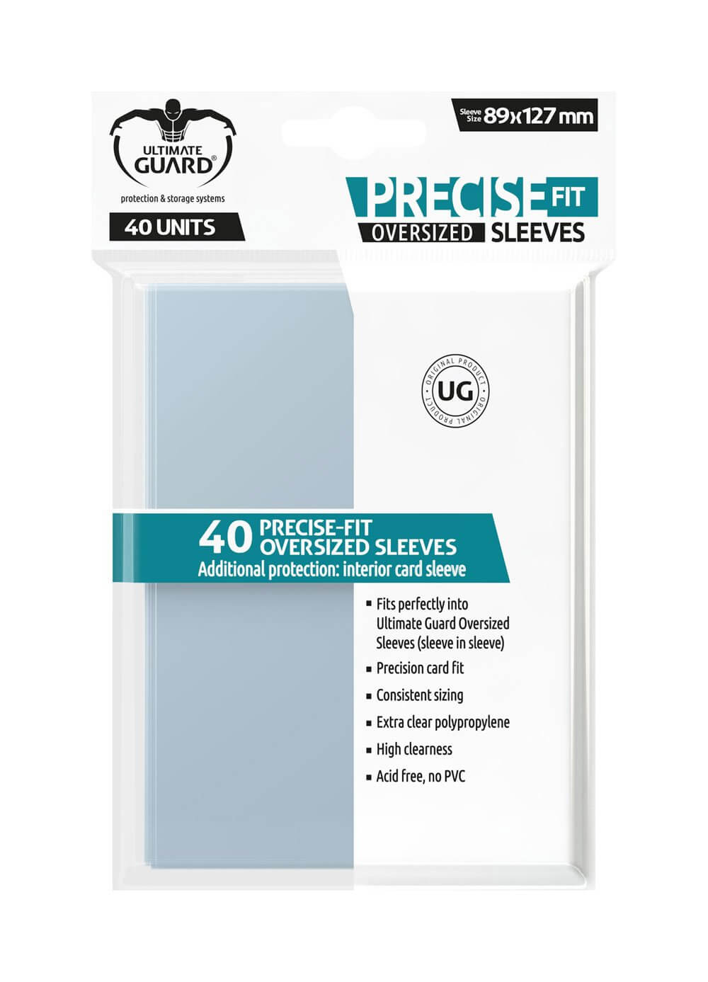 Accessoires These sleeves fit perfectly into ULTIMATE GUARD Oversized Sleeves (sleeve in sleeve). Perfect for Magic the Gathering(TM) Commander and other oversized cards. 40 sleeves per pack.- Precision card fit- Consistent sizing- Extra clear polypropyle
