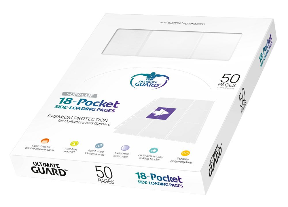 Accessoires High-quality, double-sided pocket pages (18 pockets, 9 pockets each on front and back side), that fit in almost any D-Ring-Binder, thanks to the double reinforced 11-hole strip. Each pack contains 50 pages for storing and carrying at least 900