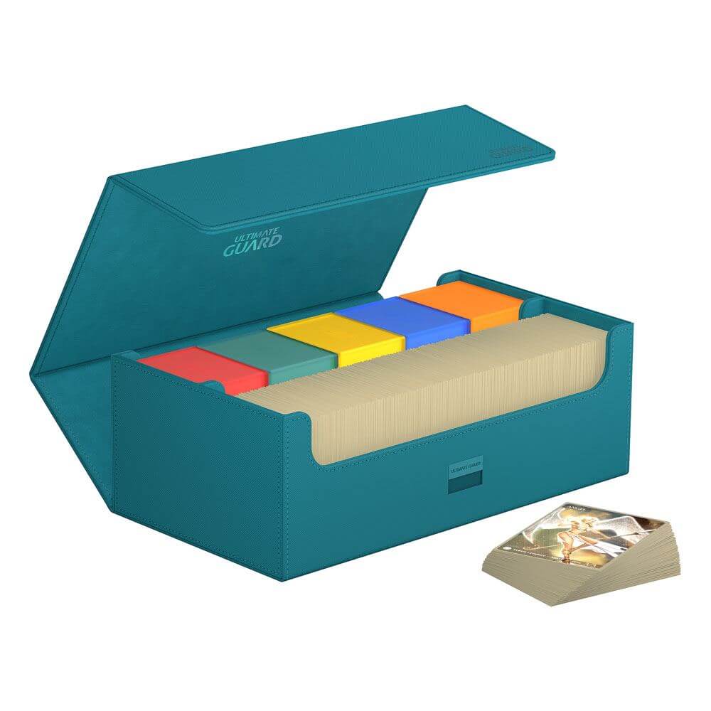 Accessoires Double your storage with our Arkhive 800+! This box offers space for more than 800 double-sleeved cards in standard size, can hold 350 Toploaders, or its two rows can simply be filled with a selection of your favorite deck boxes and cases. Its
