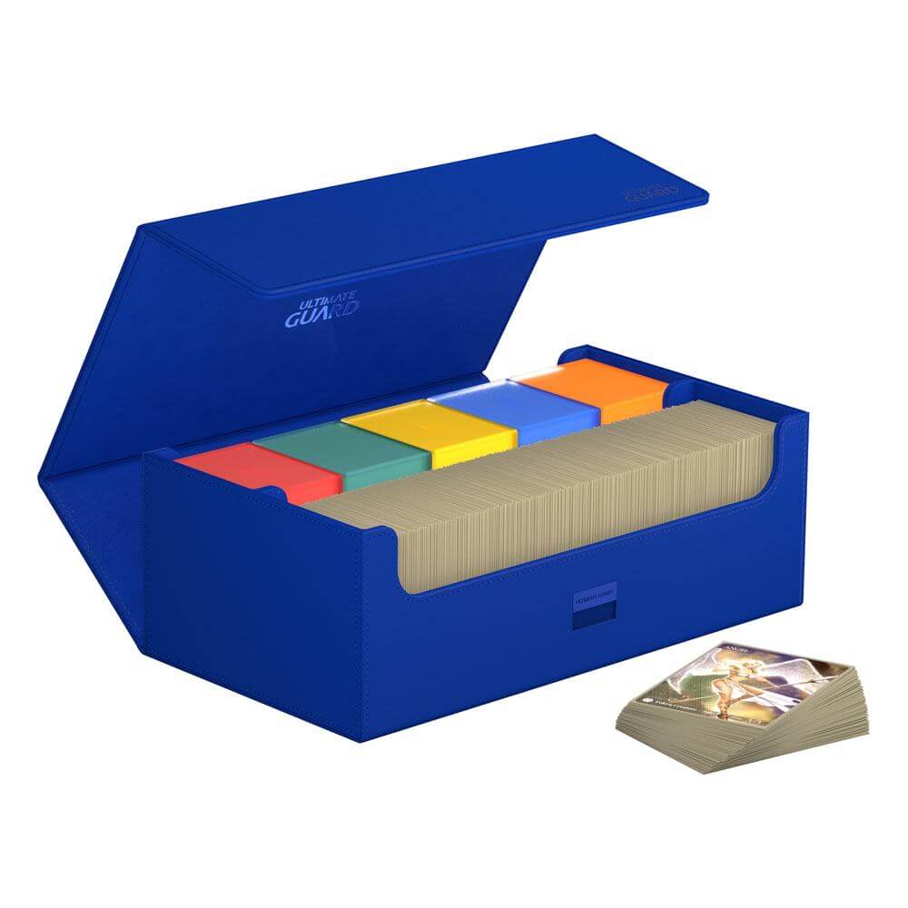 Accessoires Double your storage with our Arkhive 800+! This box offers space for more than 800 double-sleeved cards in standard size, can hold 350 Toploaders, or its two rows can simply be filled with a selection of your favorite deck boxes and cases. Its