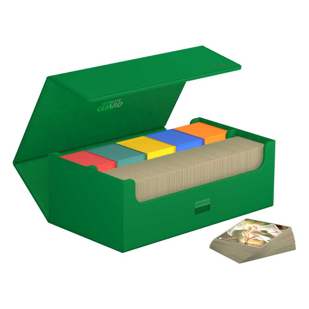 Accessoires Double your storage with our Arkhive 800+! This box offers space for more than 800 double-sleeved cards in standard size, can hold 350 Toploaders, or its two rows can simply be filled with a selection of your favorite deck boxes and cases. Its