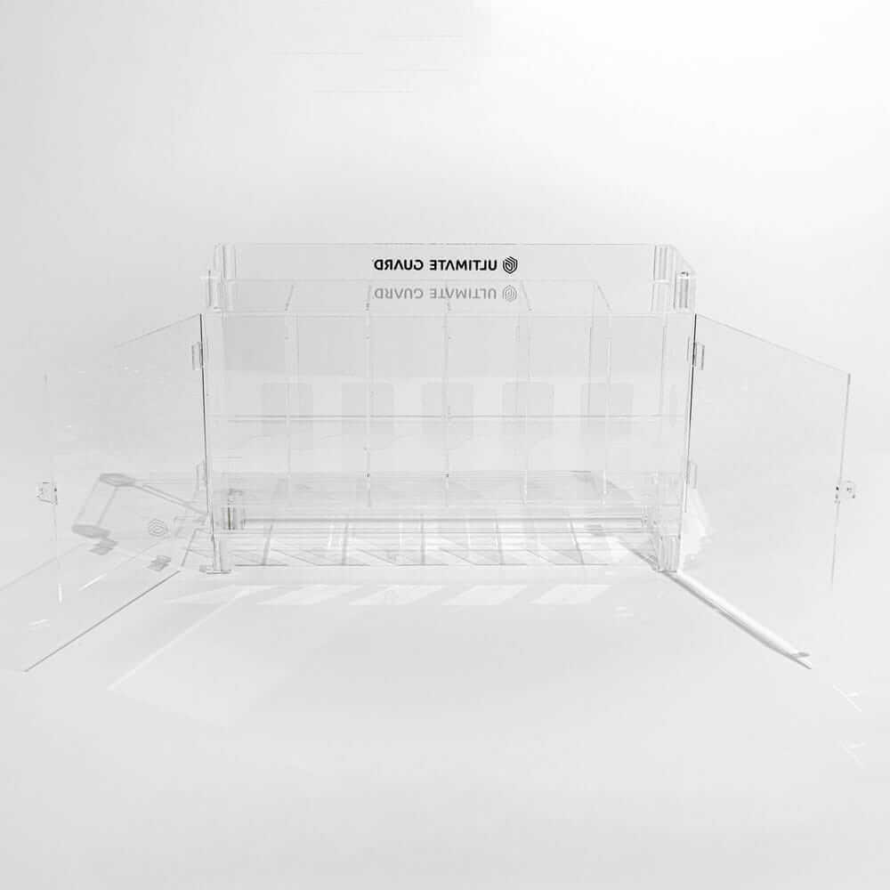 Accessoires Stackable and expandable dispenser for trading card booster packs, deck boxes and more. With high-quality 100% acrylic panels, 6 compartments and front slots for displaying booster packs and a top shelf for displaying accessories.- High qualit