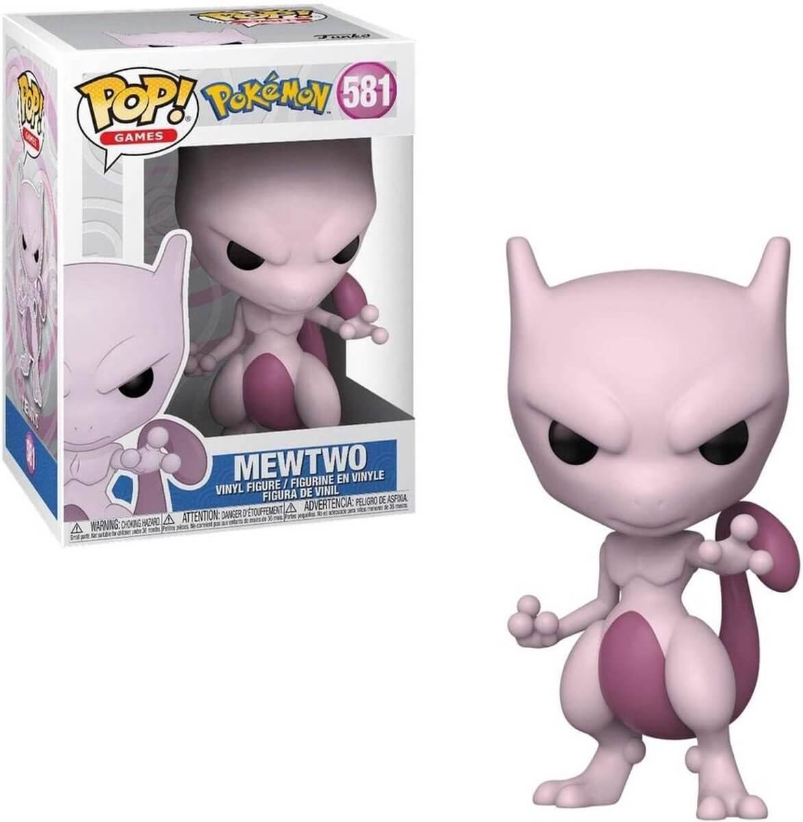 Pokémon Dit is Mewtwo als Funko Pop! figuur, komt verpakt in een window display box en is ongeveer 9 cm groot.