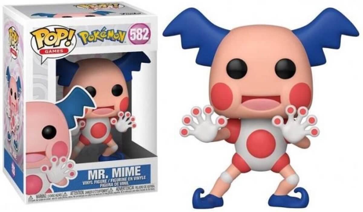 Pokémon Dit is Mr. Mime als Funko Pop! figuur, komt verpakt in een window display box en is ongeveer 9 cm groot.