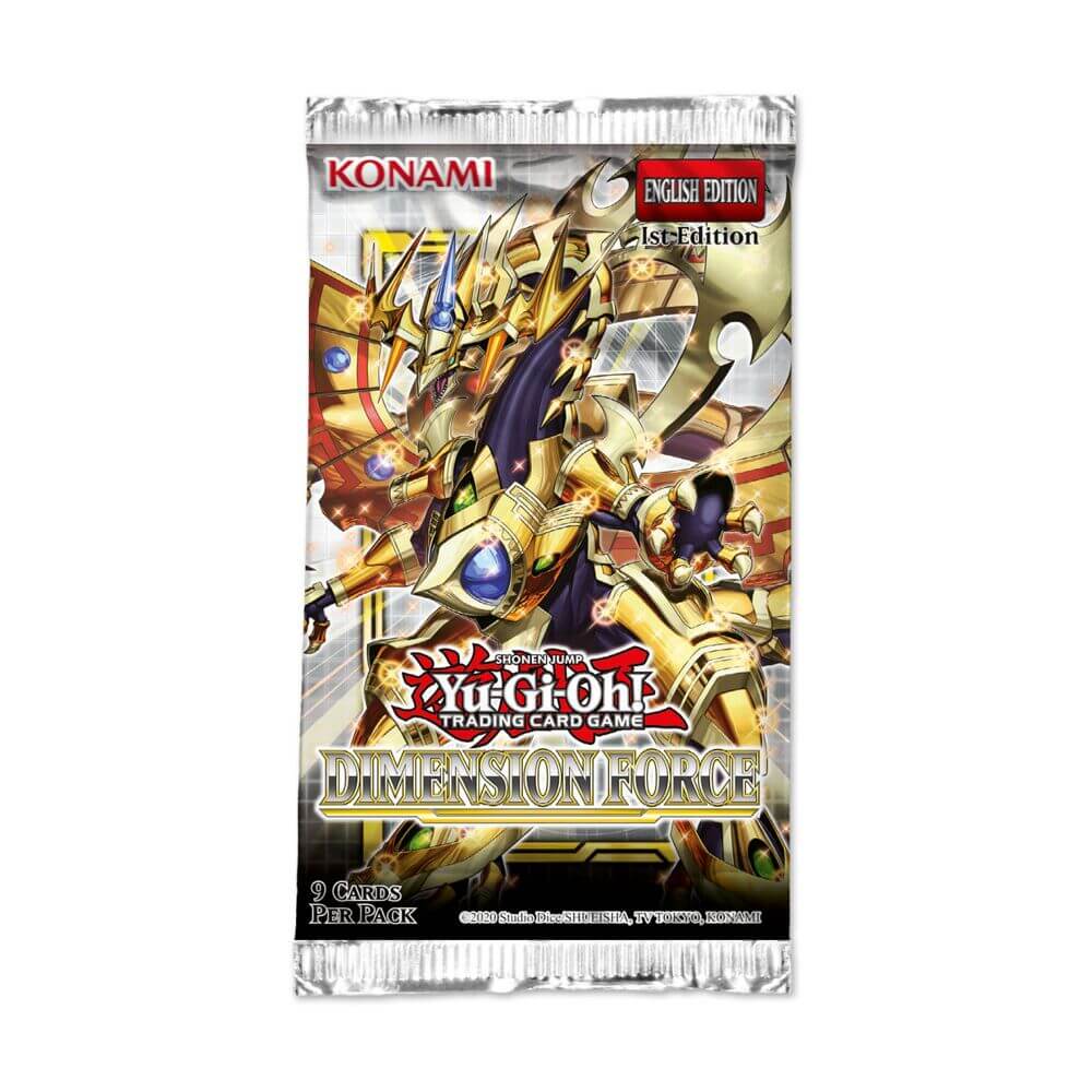 Yu-Gi-Oh Break down the barriers of reality with Dimension Force, the latest core booster for the Yu-Gi-Oh! TRADING CARD GAME (TCG). This 100-card set includes multiple brand-new themes as well as new cards for older strategies. Fans of Yu-Gi-Oh! ARC-V ca