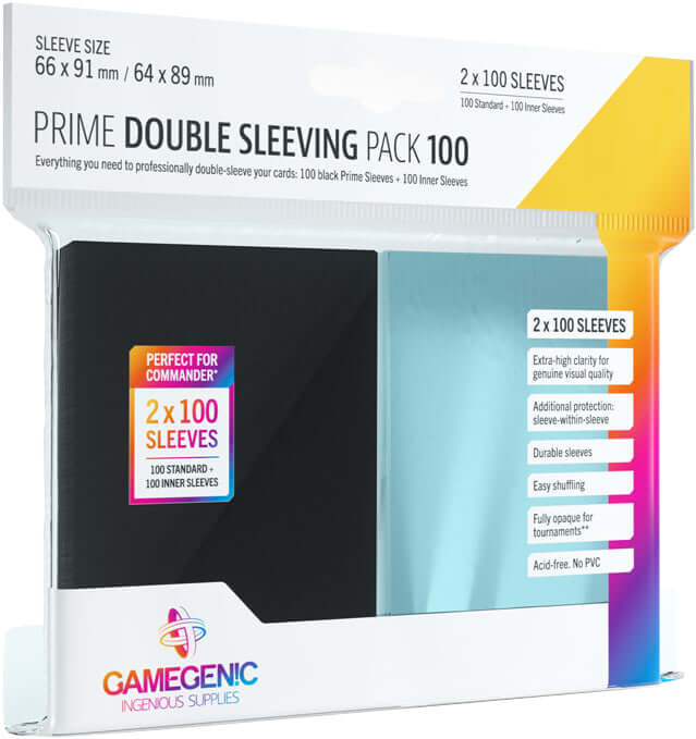 Accessoires Deze Prime Double Sleeving Pack bevat 100 Inner Sleeves en 100 Normale Sleeves. Ideaal om jouw kaarten Double te sleeven.