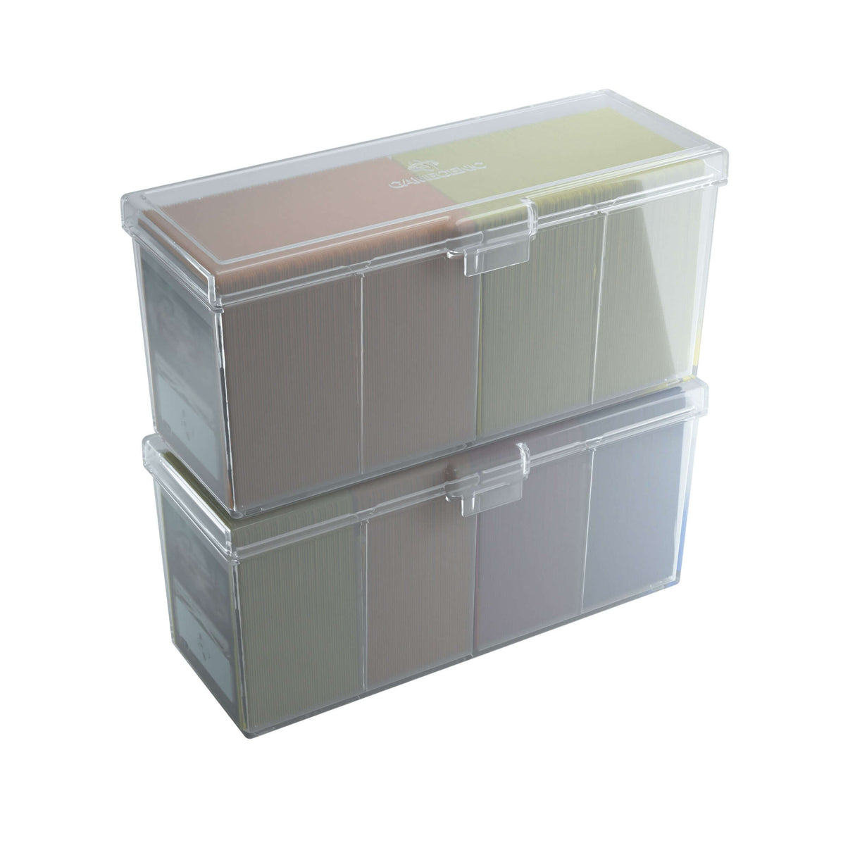 Accessoires Doorzichte Fourtress opbergbox waarin je volledige decks, dobbelstenen, tokens en 320 kaarten met dubbele sleeves kunt opbergen.