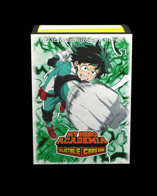 Accessoires Quirkless? Give your sleeves full cowling and prove that your Deku means you can do it! Go beyond with these My Hero Academia sleeves! Plus ultra!Textured Matte back with Deku artwork and clear front.JASCO license sleeves are made with the sam